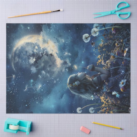 Dekoupage Little Girl Field Dandelions & Moon Seidenpapier (Basteln)