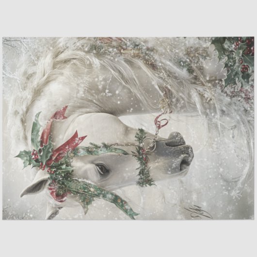 Dekoupage Magical White Horse Winter Wonderland Seidenpapier (Vorderseite)