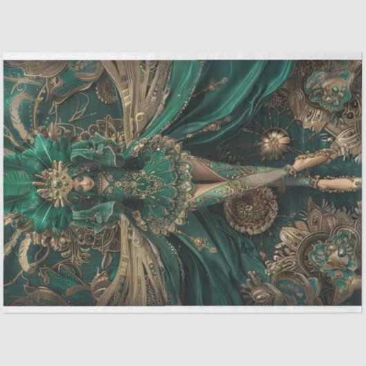 Dekoupage Majestic Lady Dress in Green Masquerade Seidenpapier (Vorderseite)