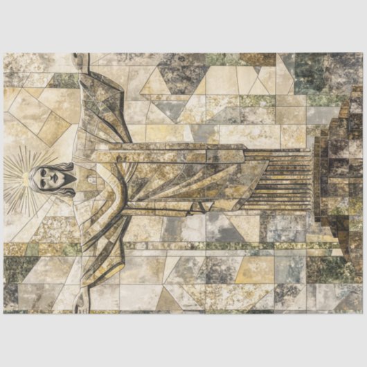 Dekoupage Mosaic Christ the Redeemer Statue Brasil Seidenpapier (Vorderseite)