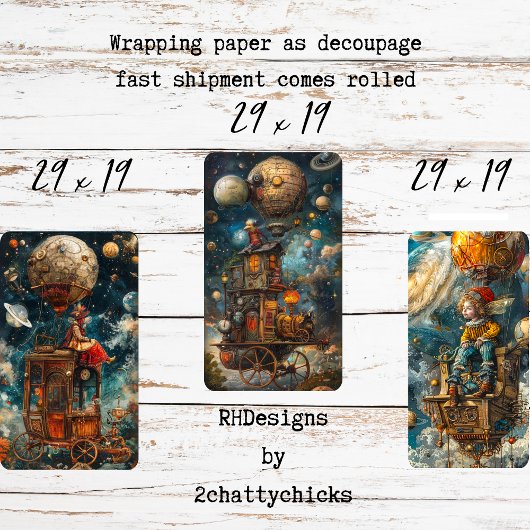 Dekoupage Mystical Hot Air Ballonfahrt Geschenkpapier Set