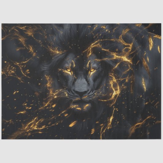 Dekoupage Mystical Pitch Black Lion mit Gold Seidenpapier (Vorderseite)