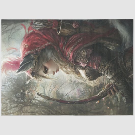 Dekoupage Mystical Women Robin Hood Bow Arrows Seidenpapier (Vorderseite)