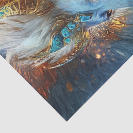 Dekoupage Mythische Löwe Aquamarin & Gold Verziert Seidenpapier (Ausschnitt)