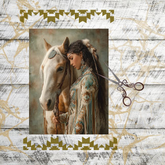 Dekoupage Native American Woman & Ihr Pferd Seidenpapier