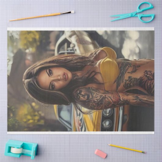 Dekoupage Nostalgic Muskel Auto Schöne Frauen Seidenpapier (Basteln)