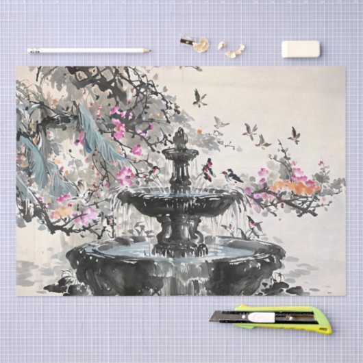 Dekoupage of Chinese Fountain Art Tinte Seidenpapier (Handwerk)