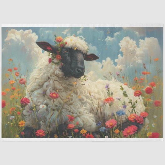 Dekoupage Oster Blume Schwarz Faced Sheep Field Seidenpapier (Vorderseite)
