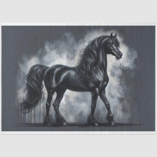 Dekoupage Paper "Black Arabian Horse" Seidenpapier (Vorderseite)