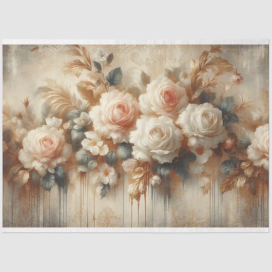 Dekoupage Paper Pink White Roses Seidenpapier (Vorderseite)