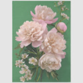 Dekoupage Pink Peongs on Green Background Floral Seidenpapier (Vorderseite)