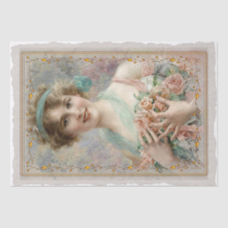 Dekoupage-Porträt einer Dame im Vintage-Stil Seidenpapier