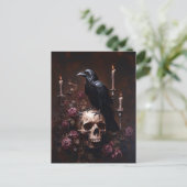 Dekoupage Raven auf Skull mit Kerzen Postkarte (Stehend Vorderseite)