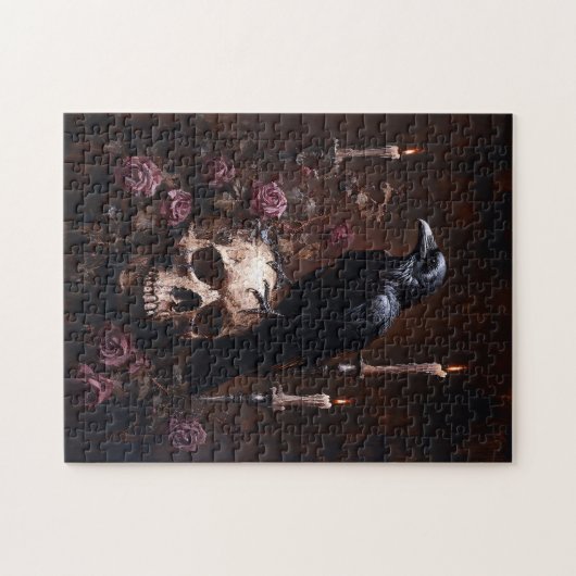 Dekoupage Raven auf Skull mit Kerzen Puzzle (Horizontal)