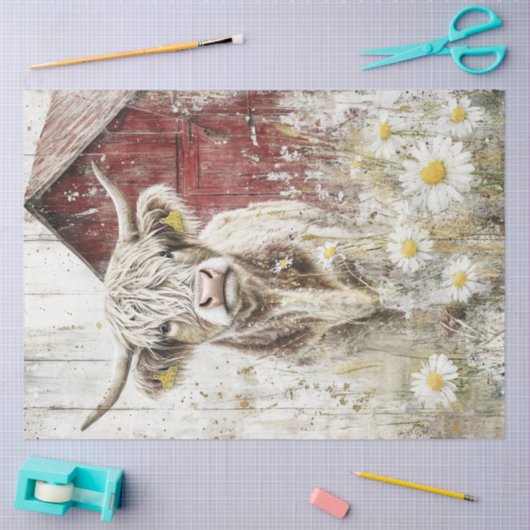 Dekoupage Red Barn Highland Blume Field Seidenpapier (Basteln)