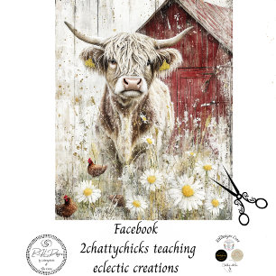 Dekoupage Red Barn Highland Blume Field Seidenpapier