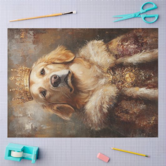 Dekoupage Royal Golden Retriever mit Goldkrone Seidenpapier (Basteln)