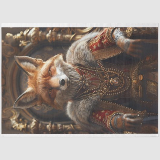 Dekoupage Royal King Fox in Henhouse Seidenpapier (Vorderseite)