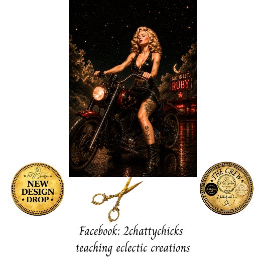 Dekoupage Ruby Mondlicht-Biker-Chick Seidenpapier