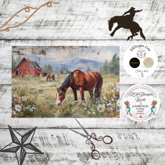Dekoupage Rustic Horse Meadow Red Barn Land Seidenpapier