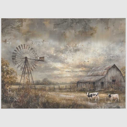 Dekoupage Rustic Rural Scene Barn Windmill Seidenpapier (Vorderseite)