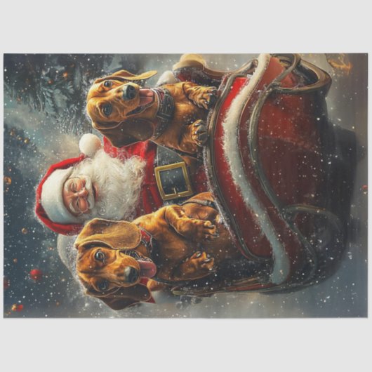 Dekoupage Santa und 2 Dackeln Sleigh Snowing Seidenpapier (Vorderseite)
