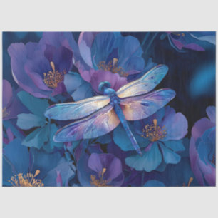 Dekoupage Schillernde Libelle Farbige Blumen Seidenpapier