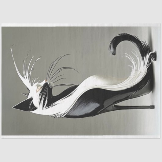 Dekoupage Schwarz-weiß Cat in High Heel Shoe Seidenpapier (Vorderseite)