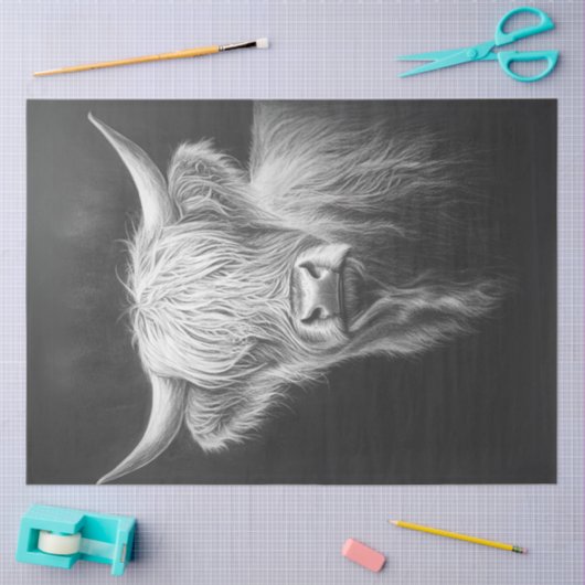 Dekoupage Shaggy Highland Kuh Black Background Seidenpapier (Basteln)