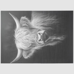 Dekoupage Shaggy Highland Kuh Black Background Seidenpapier