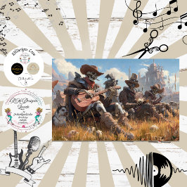 Dekoupage-Skelett-Cowboy-Fell-Feder-Funk-Band Seidenpapier