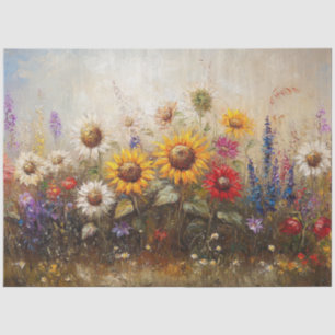 Dekoupage Sonnenblumen und Wildblume Garten im Öl Seidenpapier