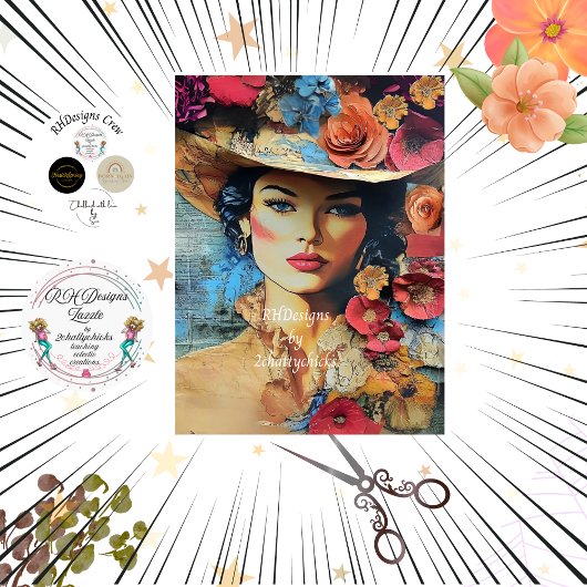 Dekoupage Sophisticed Lady Distressed Background Seidenpapier