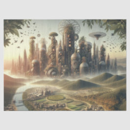 Dekoupage Steampunk Garden City Fantasy City Seidenpapier