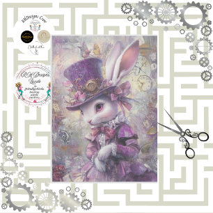 Dekoupage-Steampunk-Hase Alice im Wunderland Seidenpapier