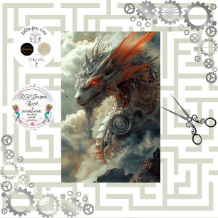 Dekoupage Steampunk Mythischer Kreaturendrache Seidenpapier