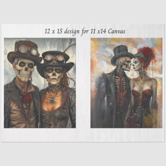 Dekoupage Steampunk-Skelett-Duo 11x14 Leinwand Seidenpapier (Vorderseite)
