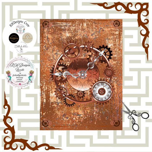 Dekoupage-Steampunk-Zahnräder-Uhrblatt Seidenpapier