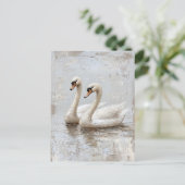 Dekoupage Swan Pair Ölgemälde Postkarte (Stehend Vorderseite)