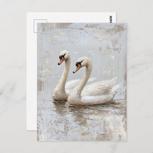 Dekoupage Swan Pair Ölgemälde Postkarte (Vorne/Hinten)