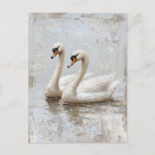 Dekoupage Swan Pair Ölgemälde Postkarte (Vorderseite)