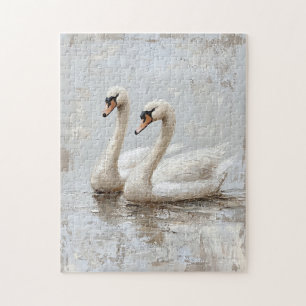 Dekoupage Swan Pair Ölgemälde Puzzle