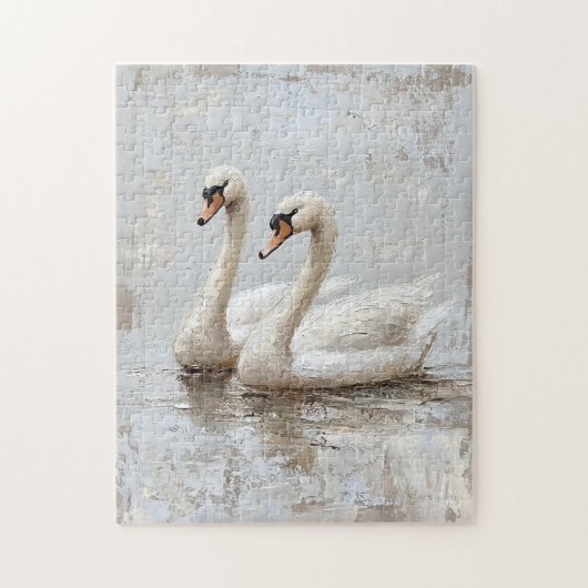 Dekoupage Swan Pair Ölgemälde Puzzle (Vertikal)