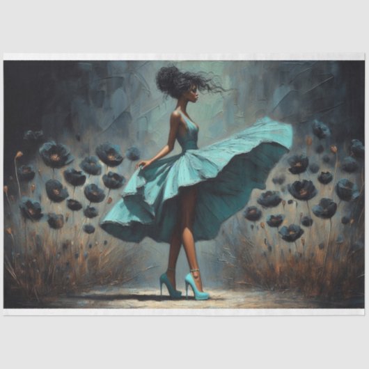 Dekoupage Tissue Aqua Blue Poppies Frauen Seidenpapier (Vorderseite)