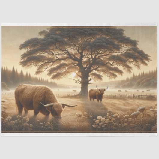 Dekoupage Tissue Highland Cattle Countryside Seidenpapier (Vorderseite)