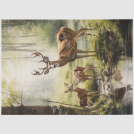 Dekoupage Tissue Reh mit Baby im Wald Seidenpapier