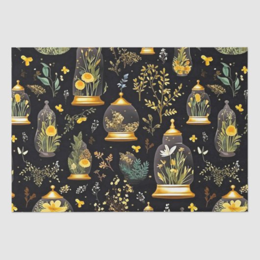 Dekoupage Tissue Terrarium Clocks auf schwarzen Fl Seidenpapier (Vorderseite)