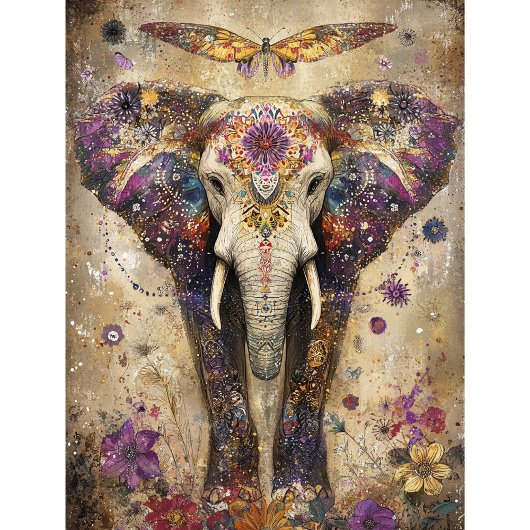 Dekoupage Vibranant Elephant farbenfrohe Blume Seidenpapier