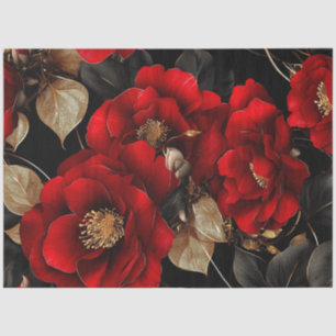 Dekoupage Vibranding Rote Rosen Golden & Dark Blät Seidenpapier