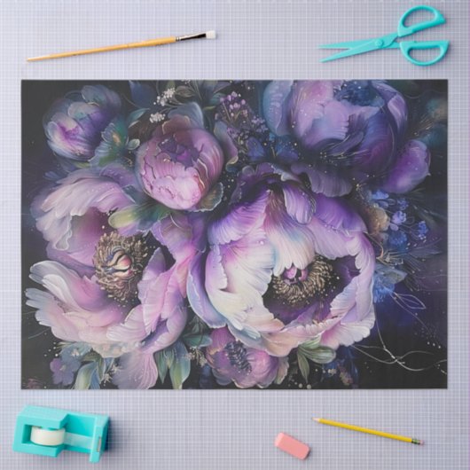 Dekoupage Vibranly Lila Pink Peonies Digital Seidenpapier (Basteln)